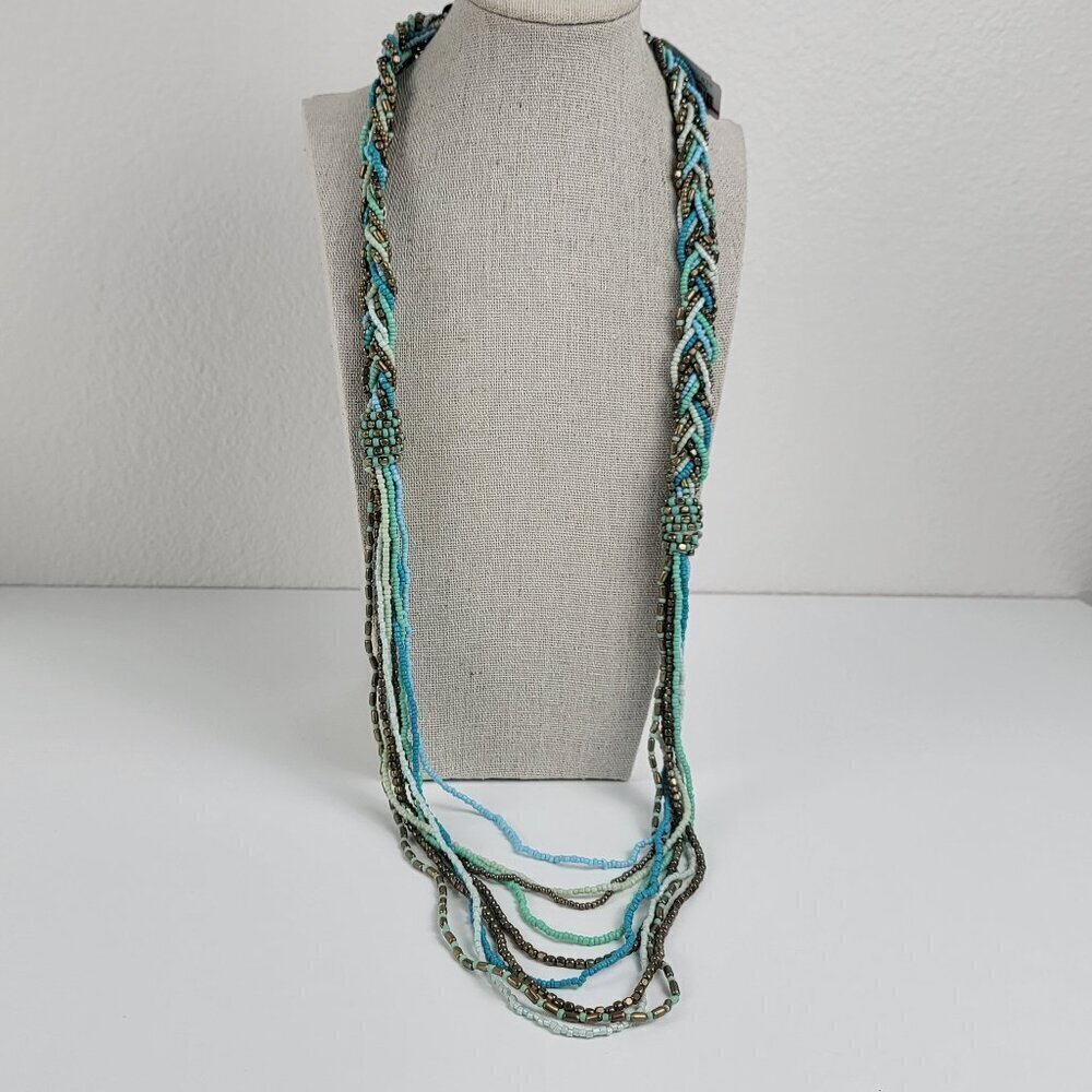 New York And Company Multicolor Seed Bead Statement Necklace 35 In Lobster Clasp